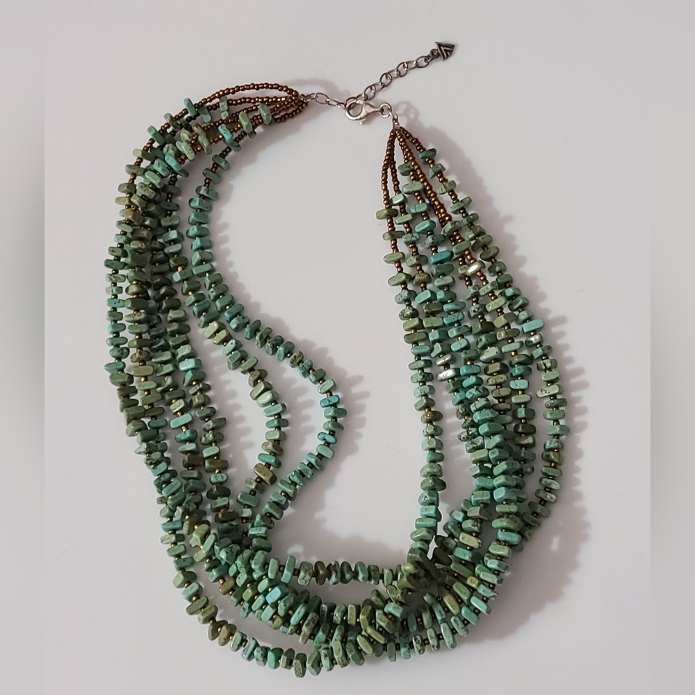 Retired silpada turquoise necklace 6 strand peyote bird sterling silver 18-20" L